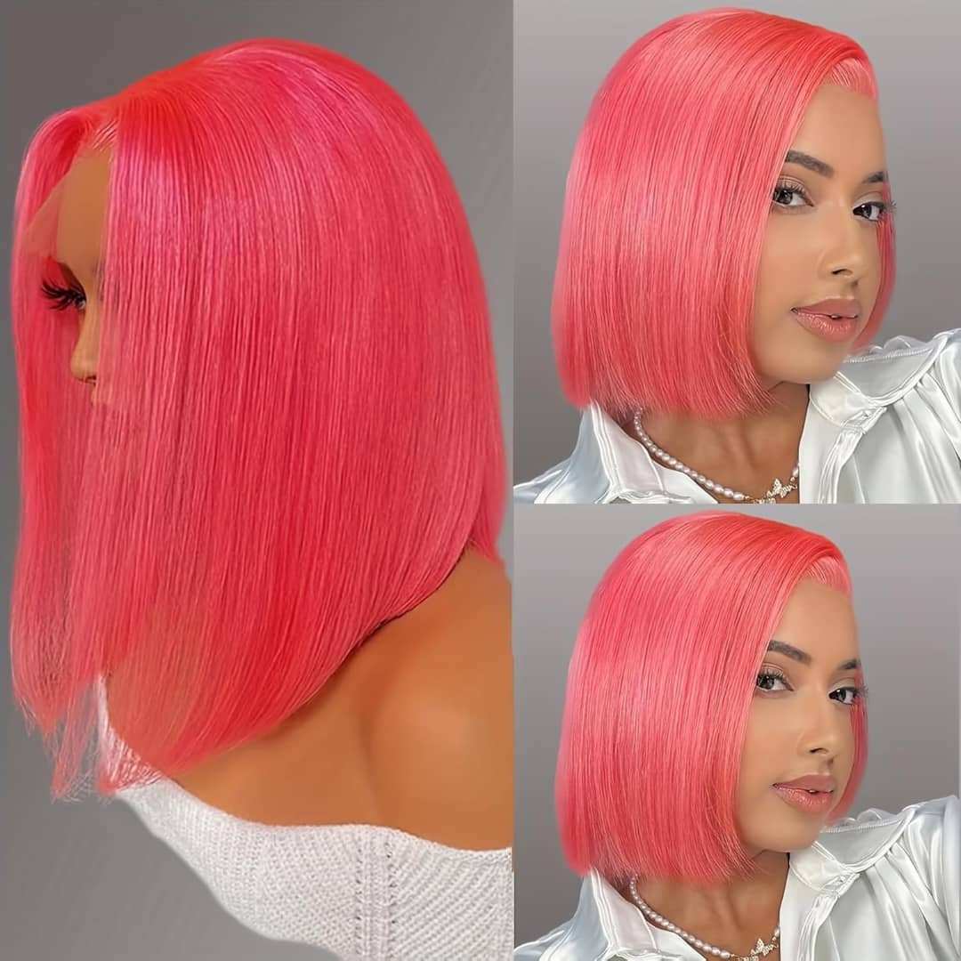 Pink Straight Bob Wigs 13x4 Lace Front